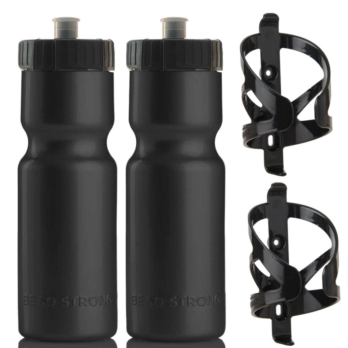 Two Pack Bike Water Bottle and Cage Set with 22oz Squeeze Bottles