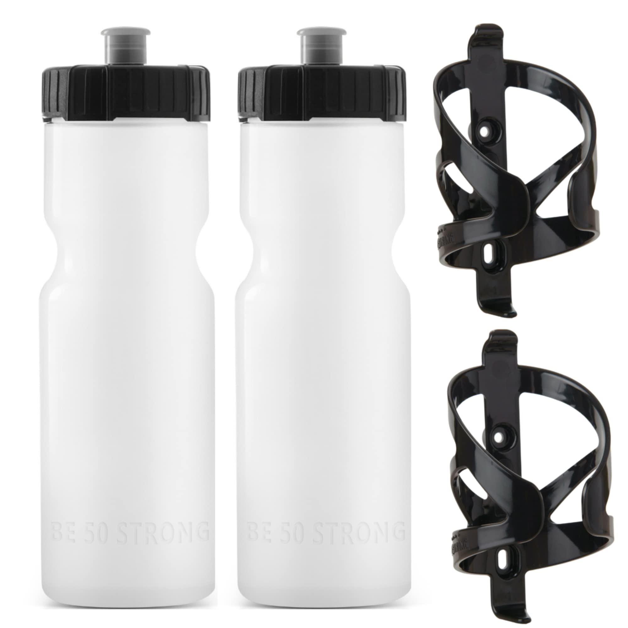 Two Pack Bike Water Bottle and Cage Set with 22oz Squeeze Bottles