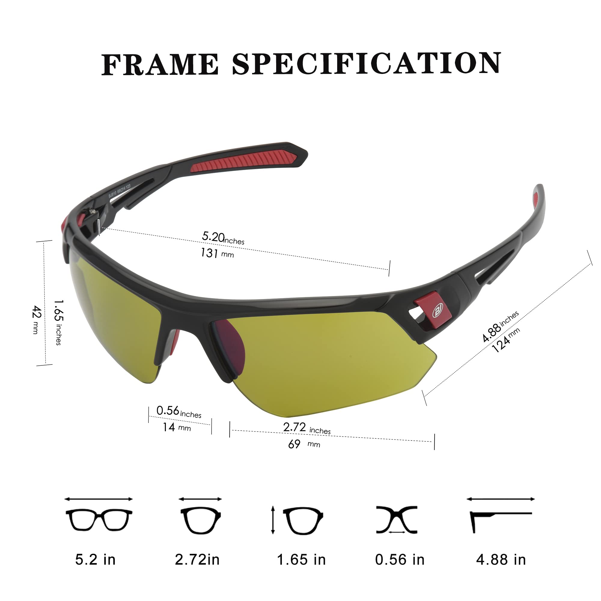 Wrap Semi Rimless Sports Sunglasses with UV400 Protection
