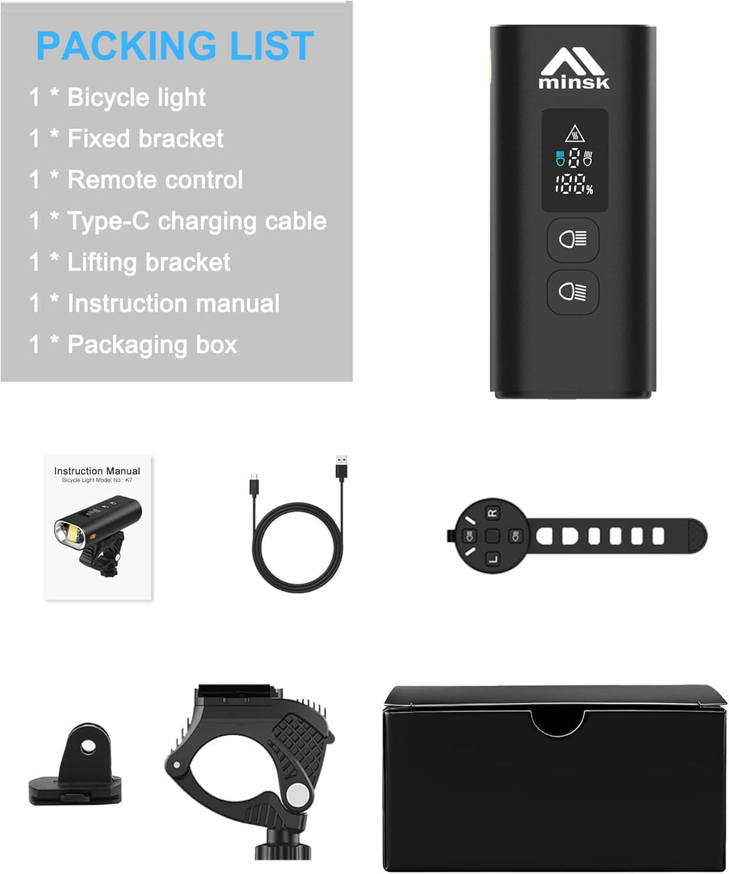 4800 Lumen USB Rechargeable Bike Light with Wide Beam Power Display
