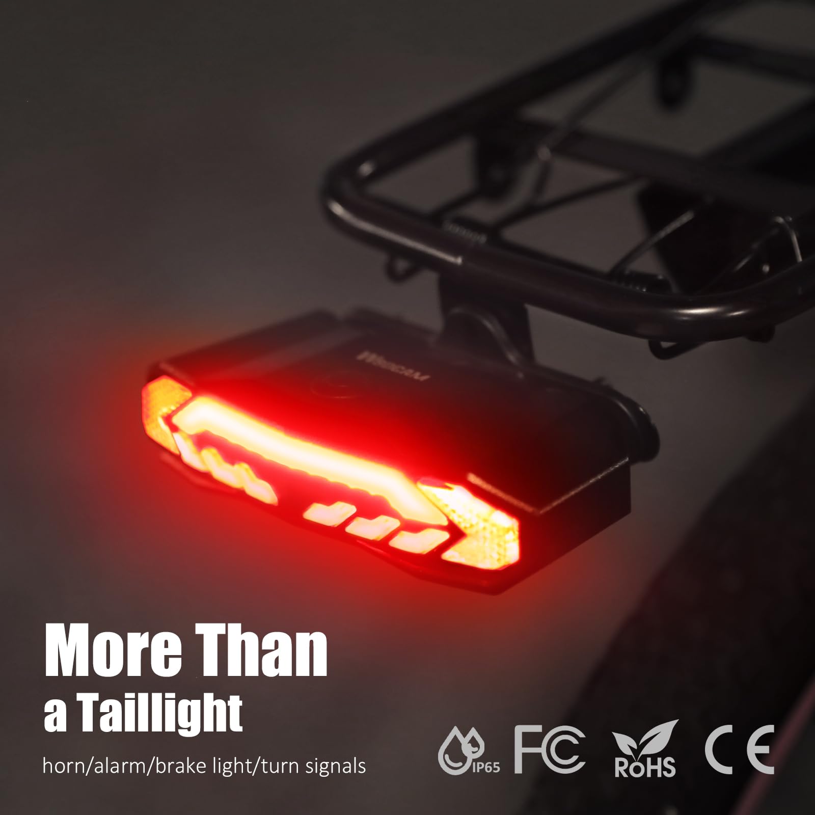 Smart Bike Rack Tail Light with Turn Signals Brake Light and Alarm