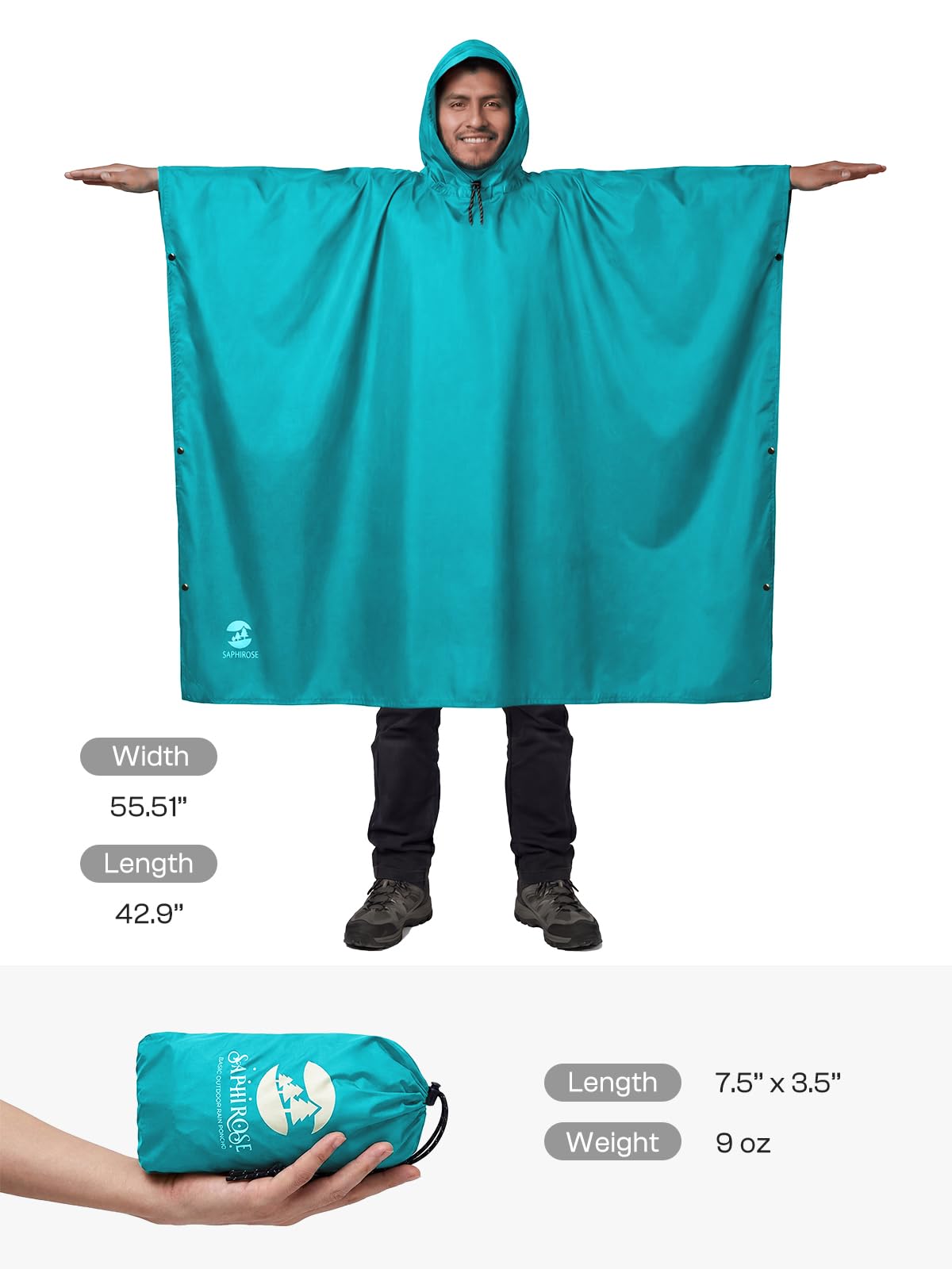 Hooded Waterproof Rain Poncho for Men and Women