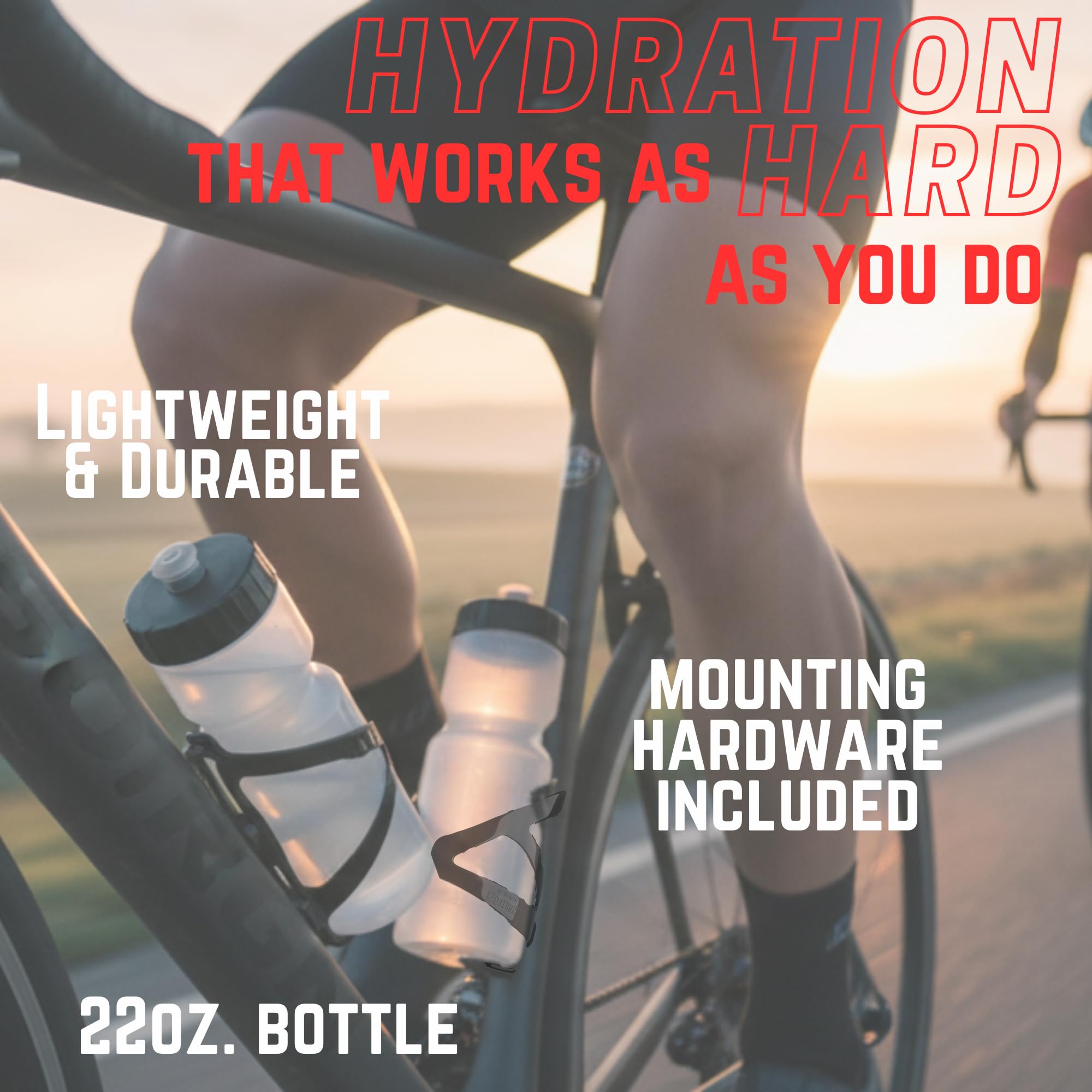 Two Pack Bike Water Bottle and Cage Set with 22oz Squeeze Bottles