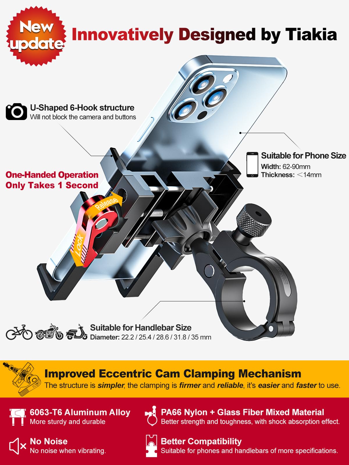 Aluminum Handlebar Phone Mount with 360 Degree Rotation for Bikes