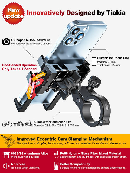 Aluminum Handlebar Phone Mount with 360 Degree Rotation for Bikes