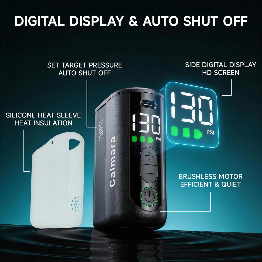 Portable Electric Bike Pump with Gauge Auto Stop and 130 PSI Inflation