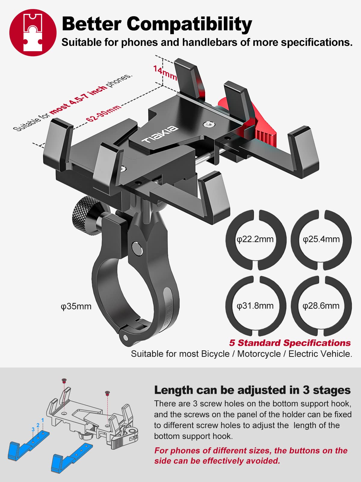 Aluminum Handlebar Phone Mount with 360 Degree Rotation for Bikes