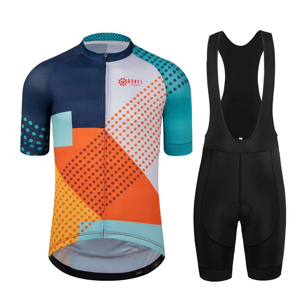 Mens Short Sleeve Road Cycling Jersey and Padded Bib Shorts Set