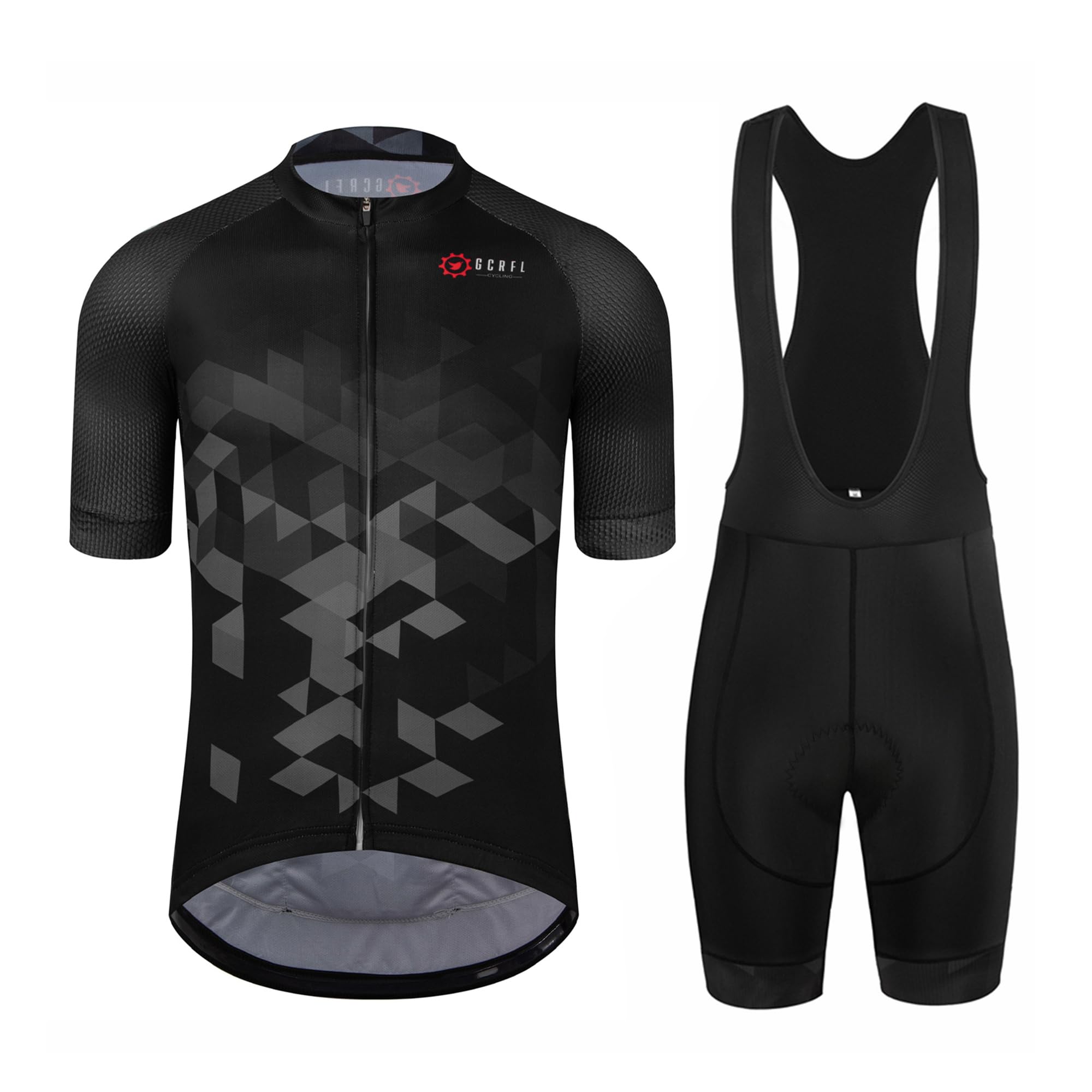 Mens Short Sleeve Road Cycling Jersey and Padded Bib Shorts Set