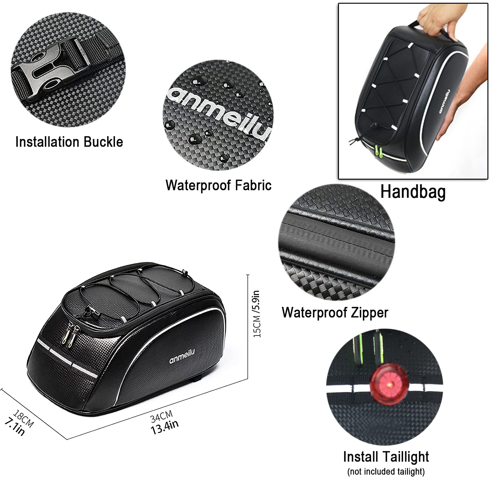 Waterproof Rear Bike Rack Trunk Bag with Pannier Storage for Cycling
