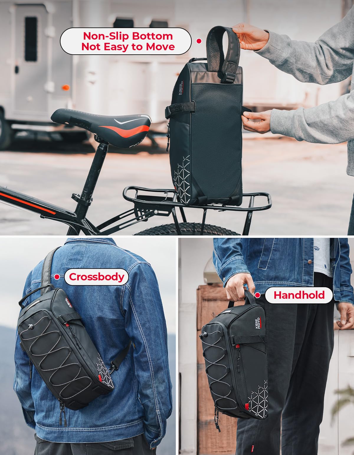 Water Resistant Rear Bike Rack Bag with Removable Cooler and Shoulder Strap
