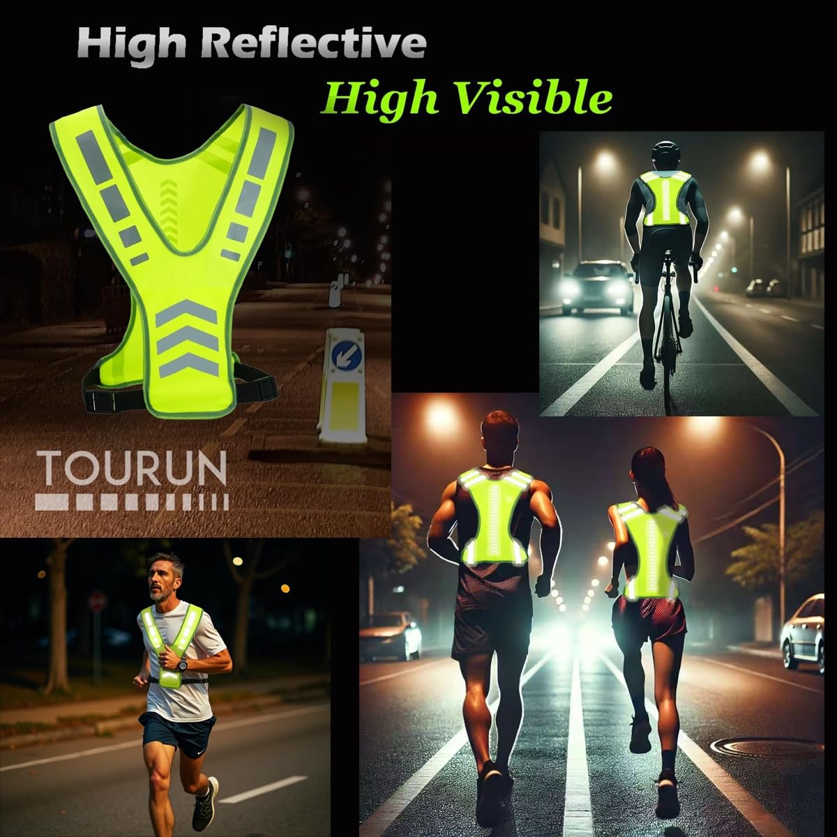 Reflective Running Safety Vest with Pocket for Night Cycling and Walking