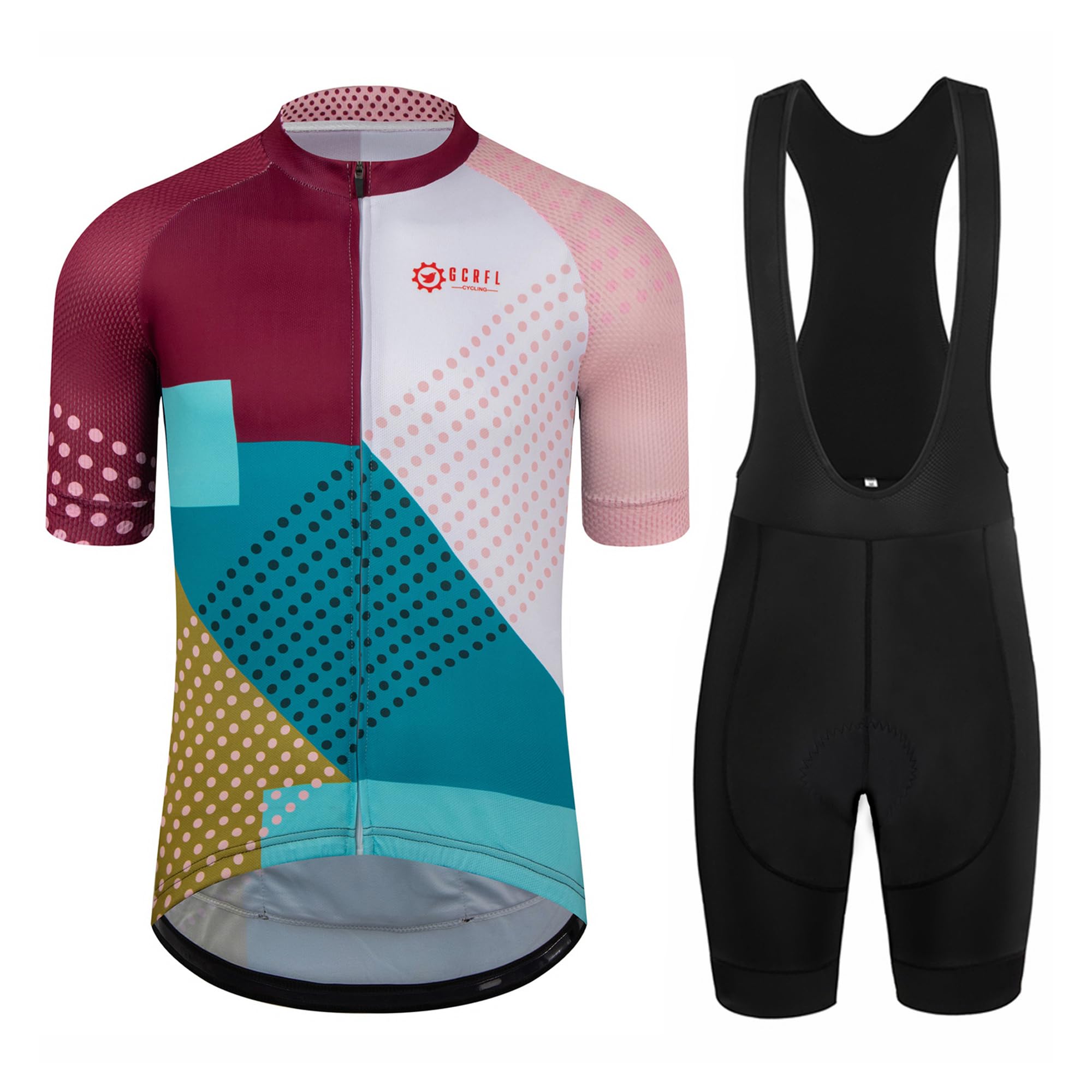 Mens Short Sleeve Road Cycling Jersey and Padded Bib Shorts Set