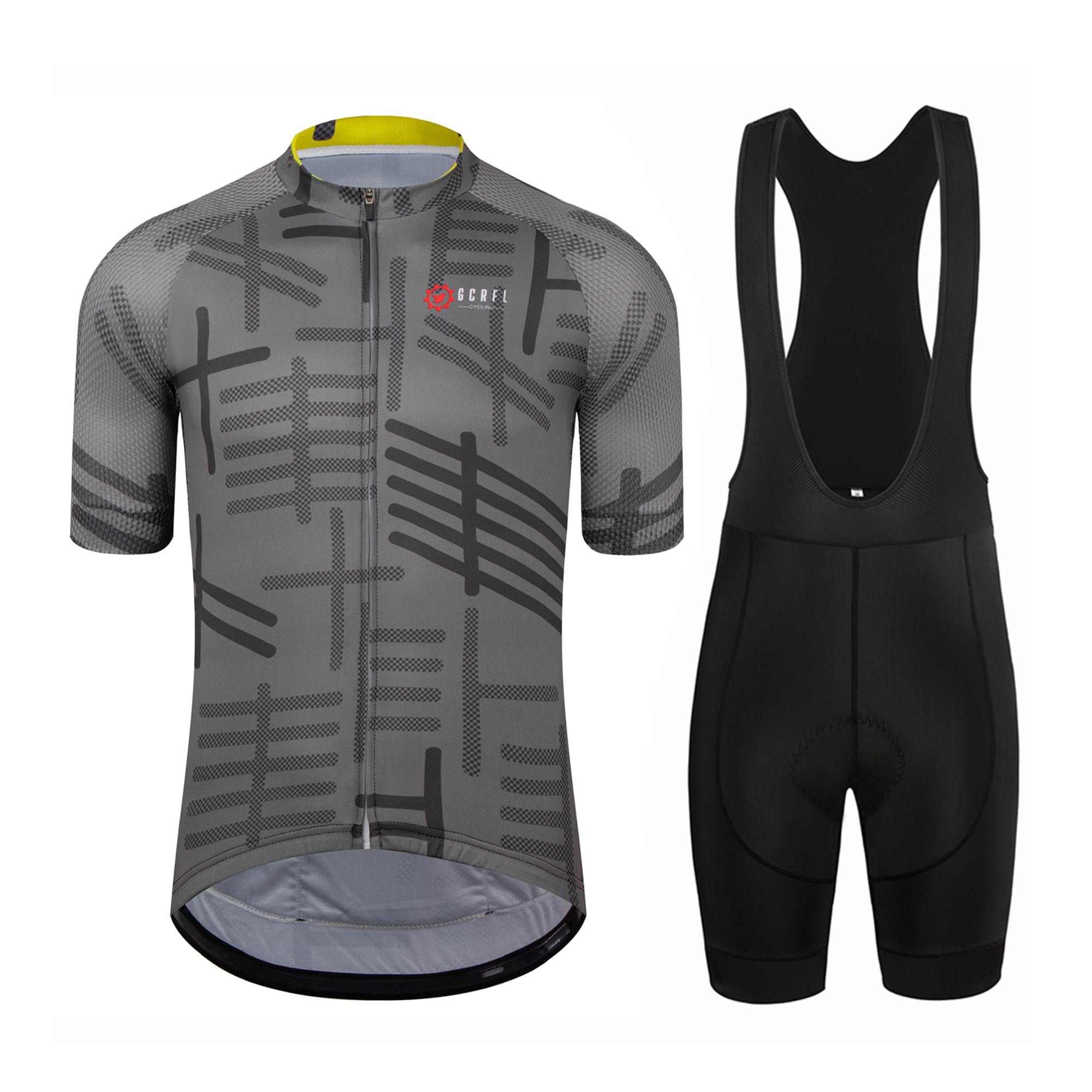 Mens Short Sleeve Road Cycling Jersey and Padded Bib Shorts Set