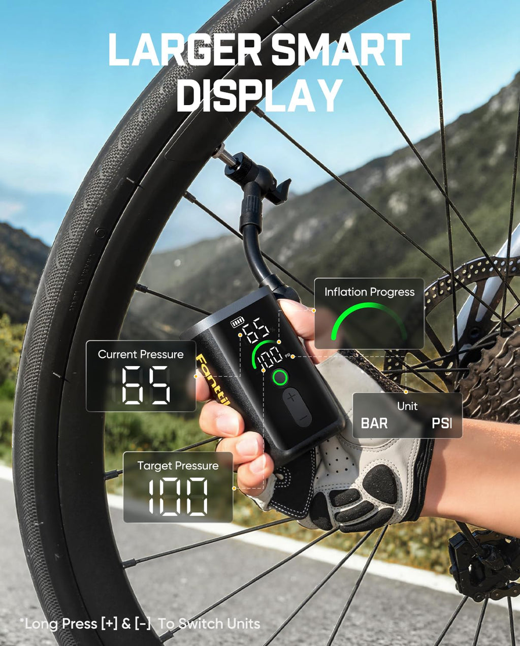 150 PSI Portable Electric Bike Pump with Gauge and Dual Valve Support