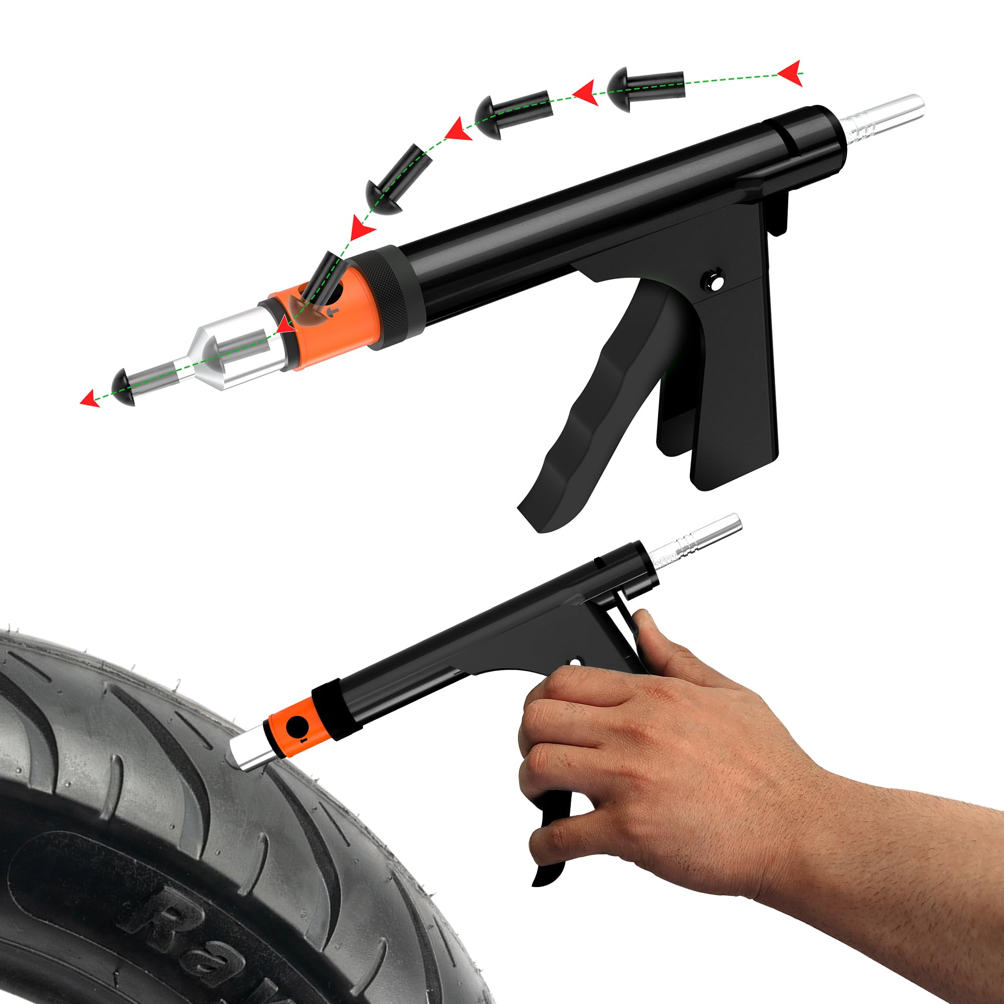Tubeless Tire Repair Gun Kit with Mushroom Plugs for Cars and Motorcycles