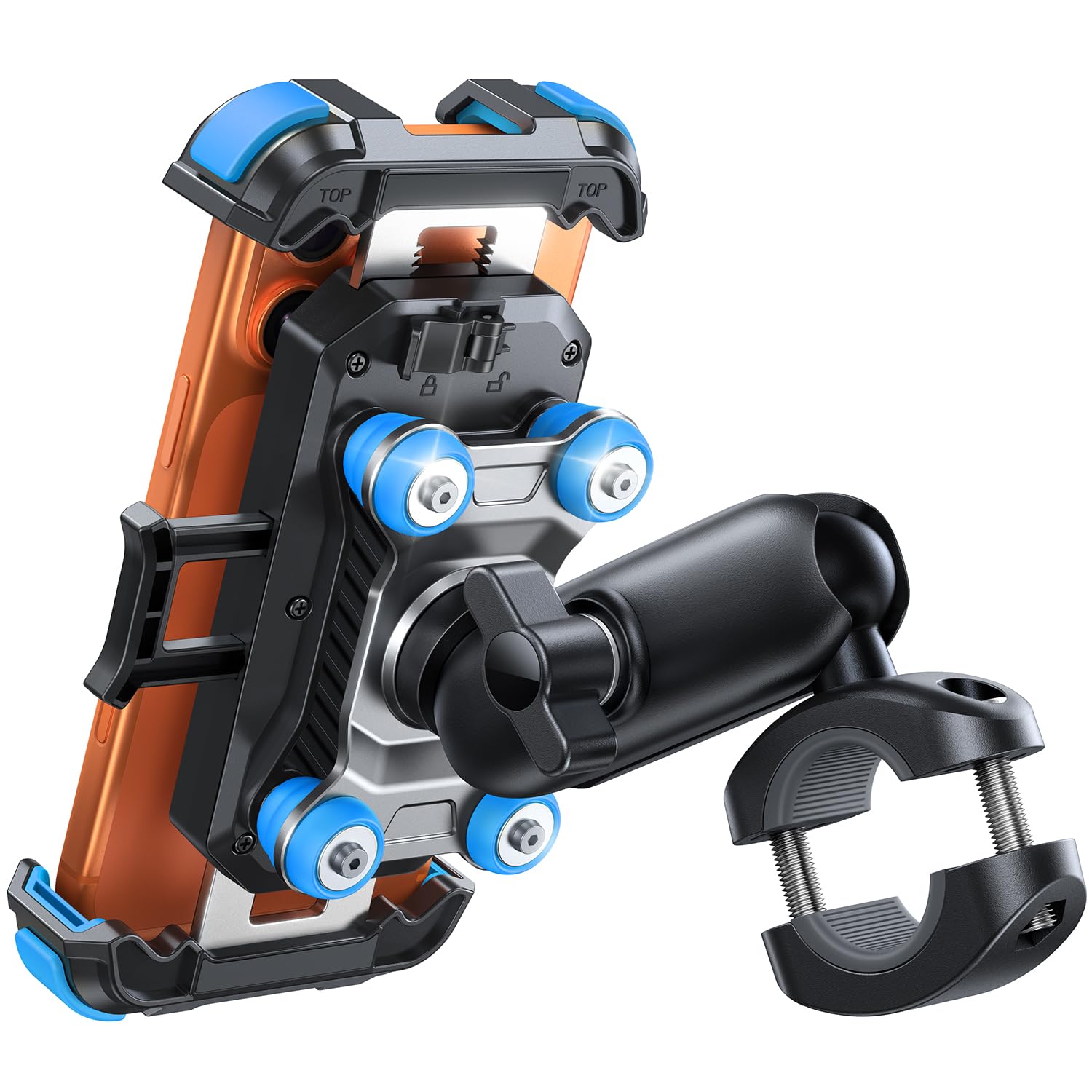 Metal Phone Mount with Dual Vibration Dampener and Handlebar Clamp