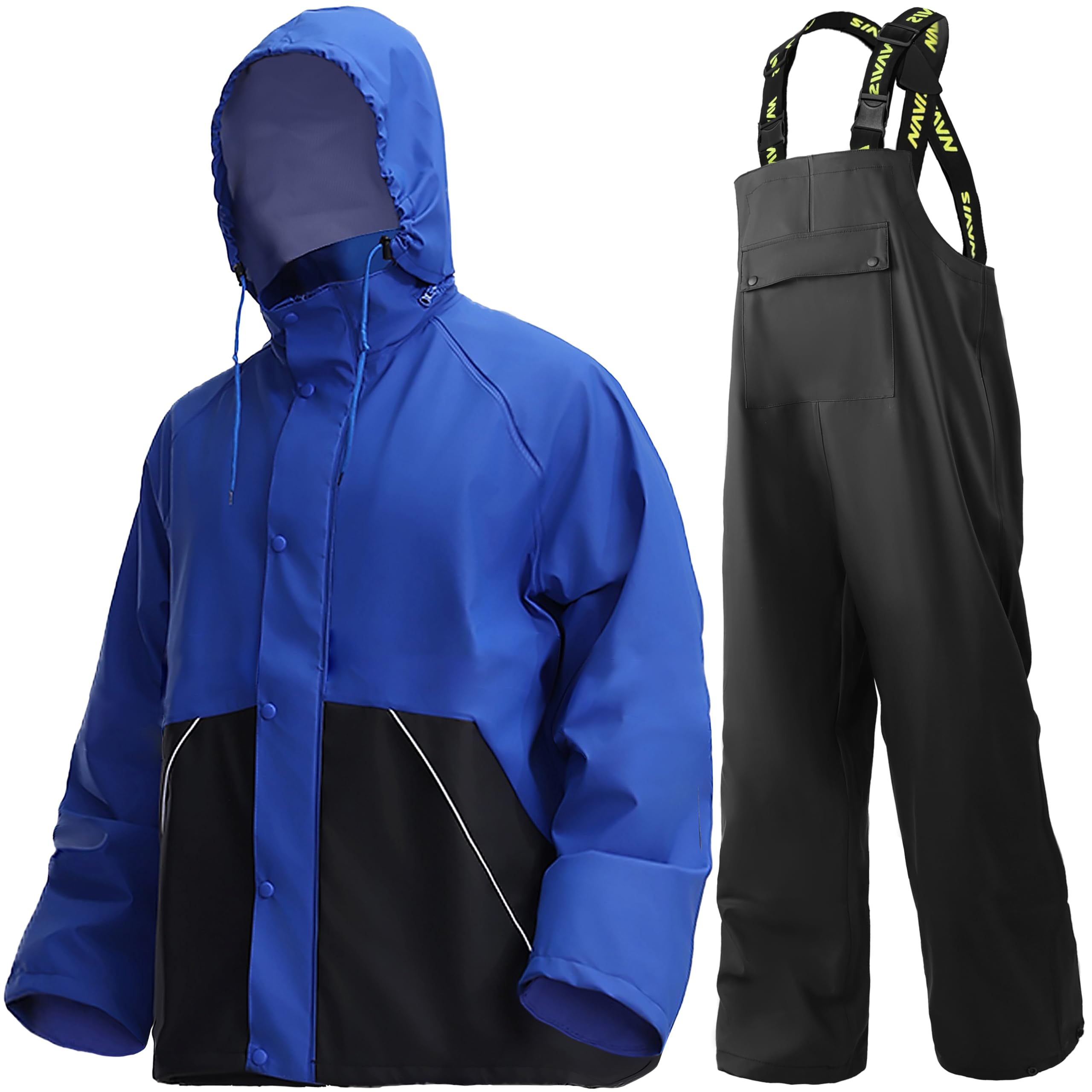 Mens Heavy Duty Waterproof Rain Suit with Jacket and Bib Pants for Work