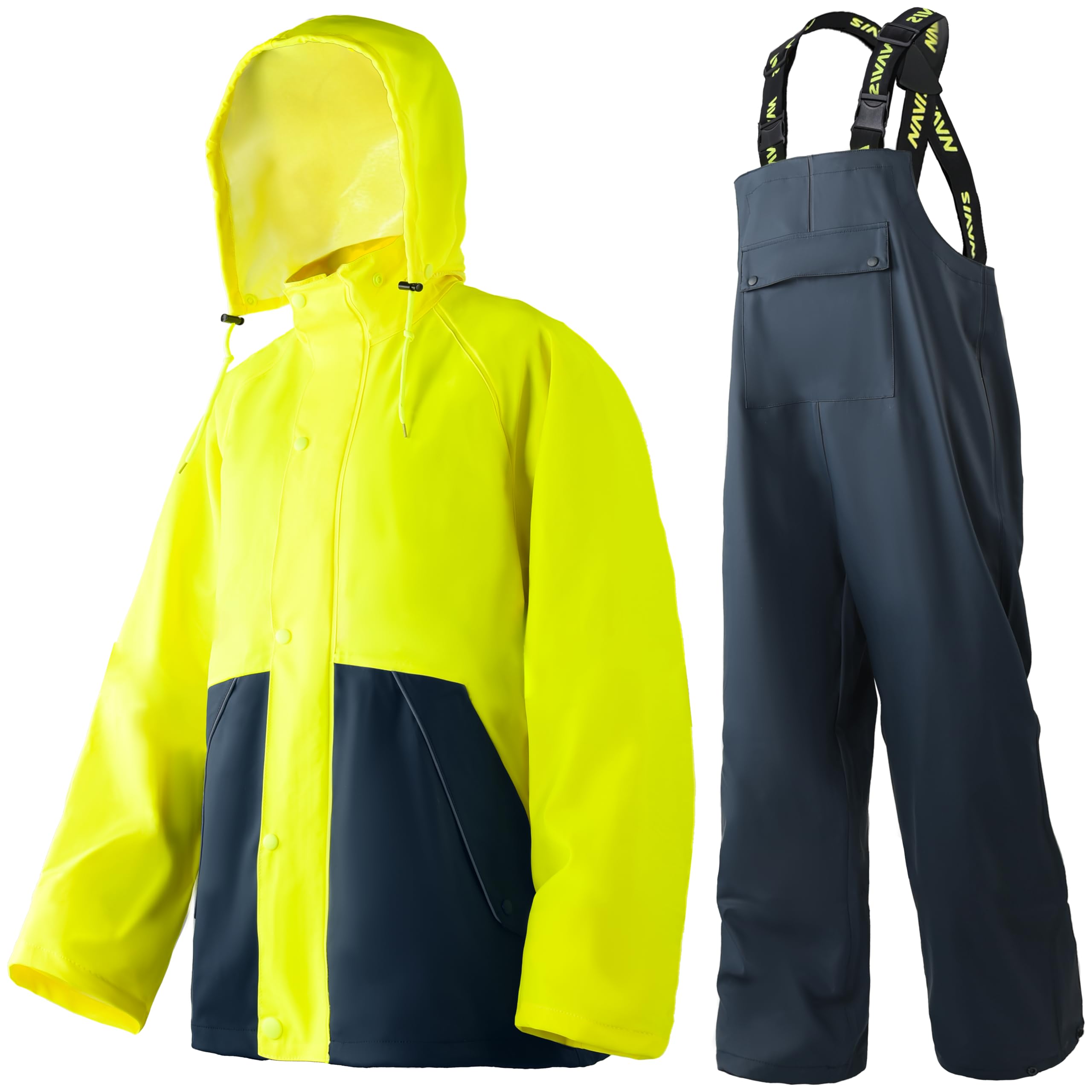 Mens Heavy Duty Waterproof Rain Suit with Jacket and Bib Pants for Work