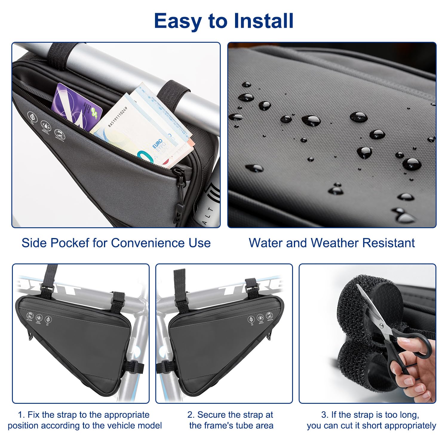2L Water Resistant Reflective Bike Frame Storage Bag