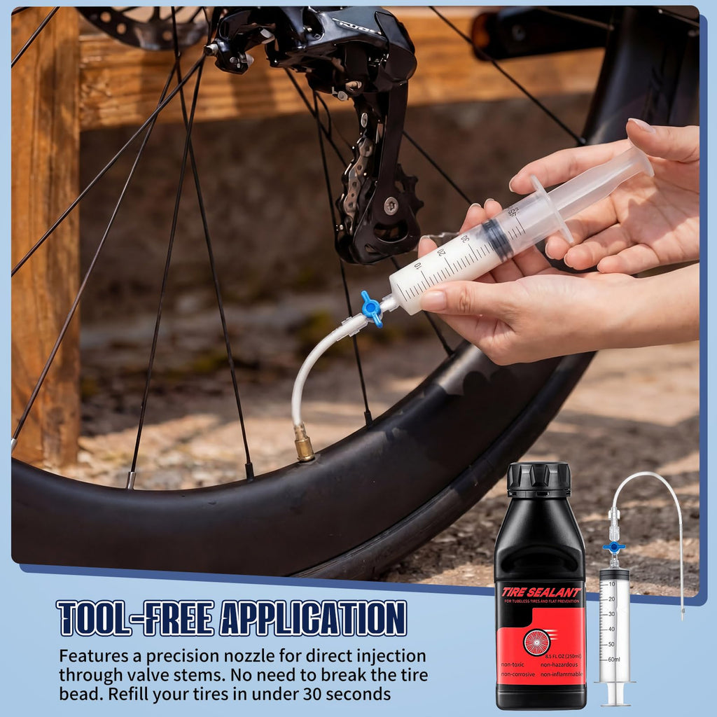 Tubeless Tire Conversion Kit with Sealant Rim Tape Valves and Injector