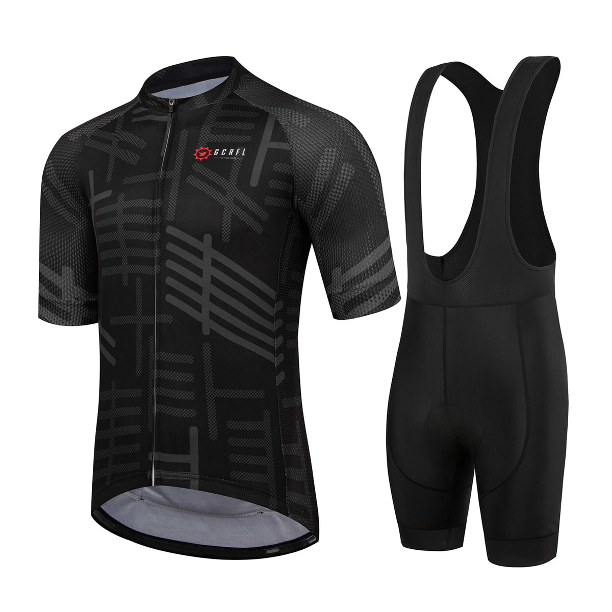 Mens Short Sleeve Road Cycling Jersey and Padded Bib Shorts Set
