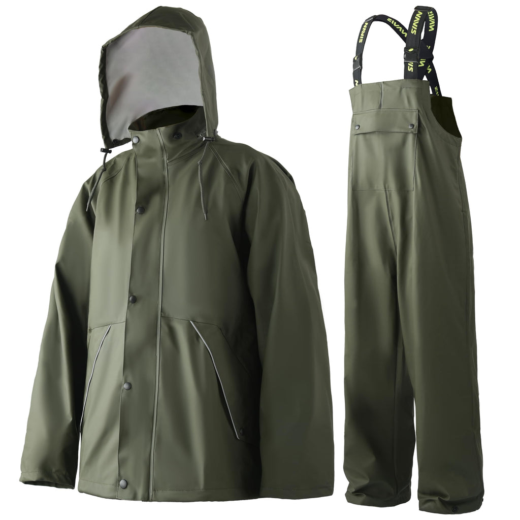 Mens Heavy Duty Waterproof Rain Suit with Jacket and Bib Pants for Work