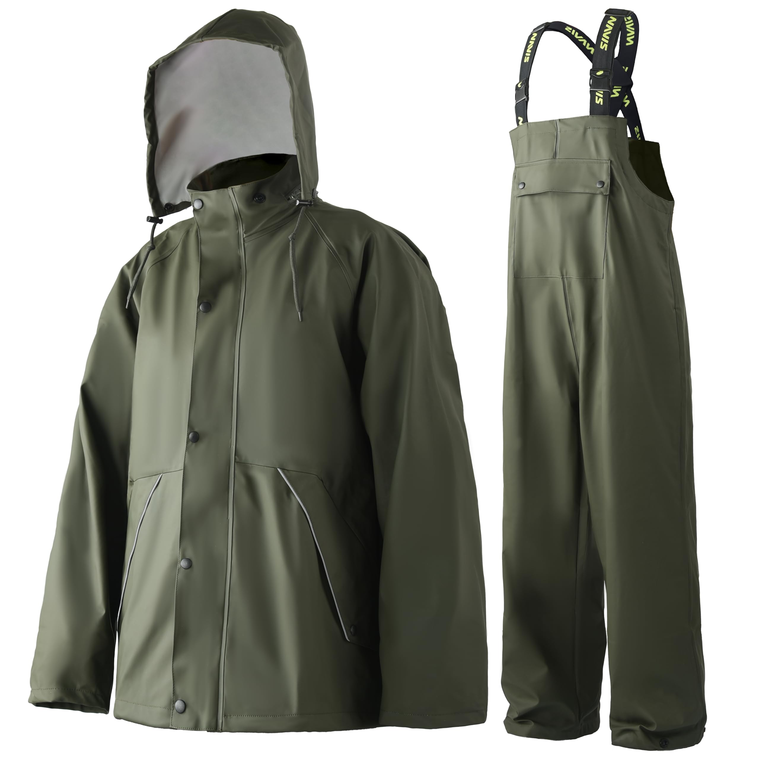 Mens Heavy Duty Waterproof Rain Suit with Jacket and Bib Pants for Work