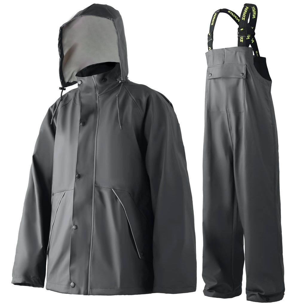 Mens Heavy Duty Waterproof Rain Suit with Jacket and Bib Pants for Work