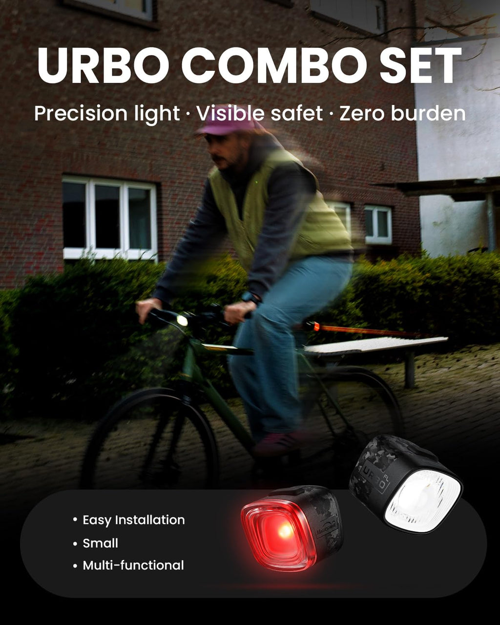 Front and Rear Bike Light Set with Brake Taillight and Auto On Off