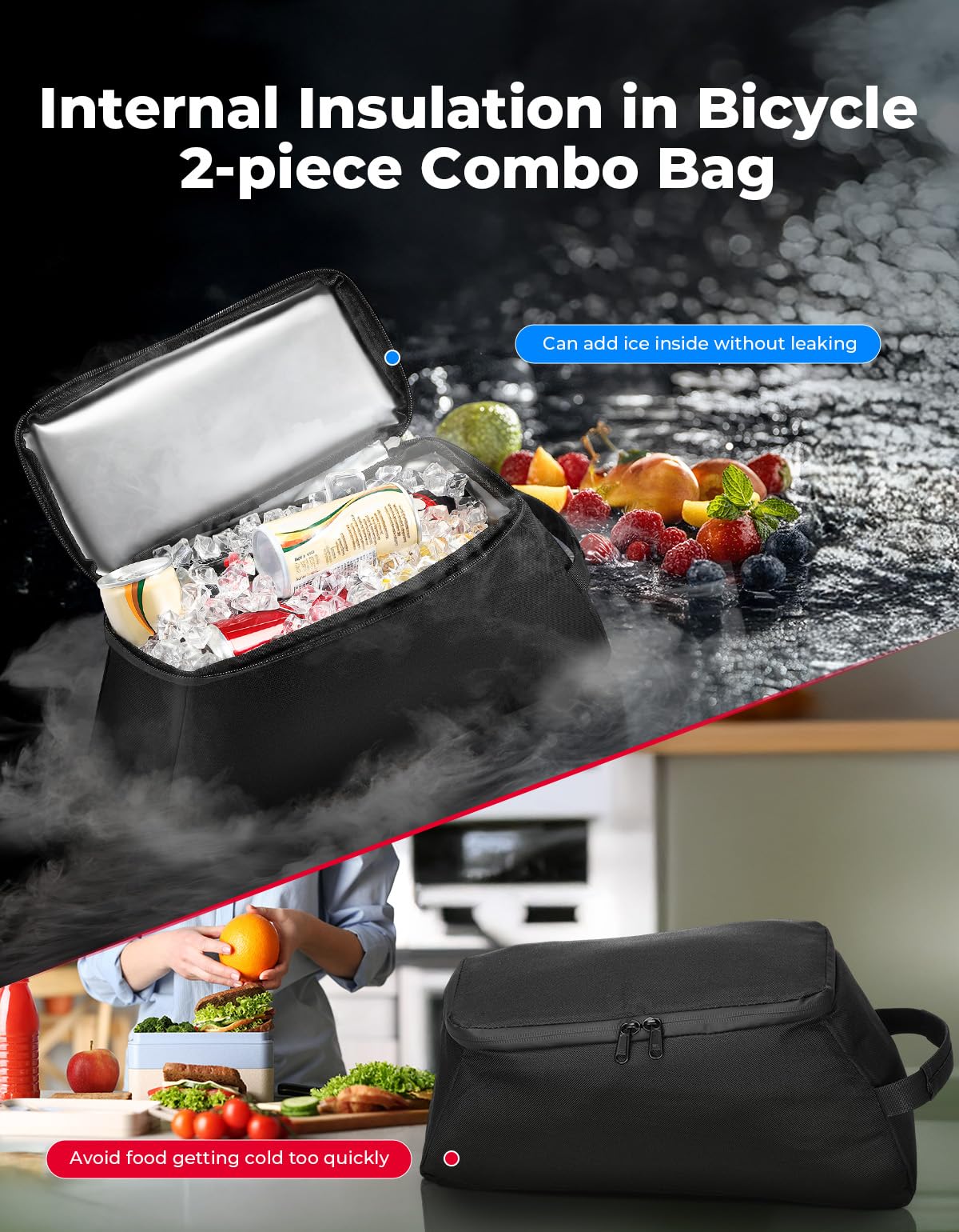 Water Resistant Rear Bike Rack Bag with Removable Cooler and Shoulder Strap