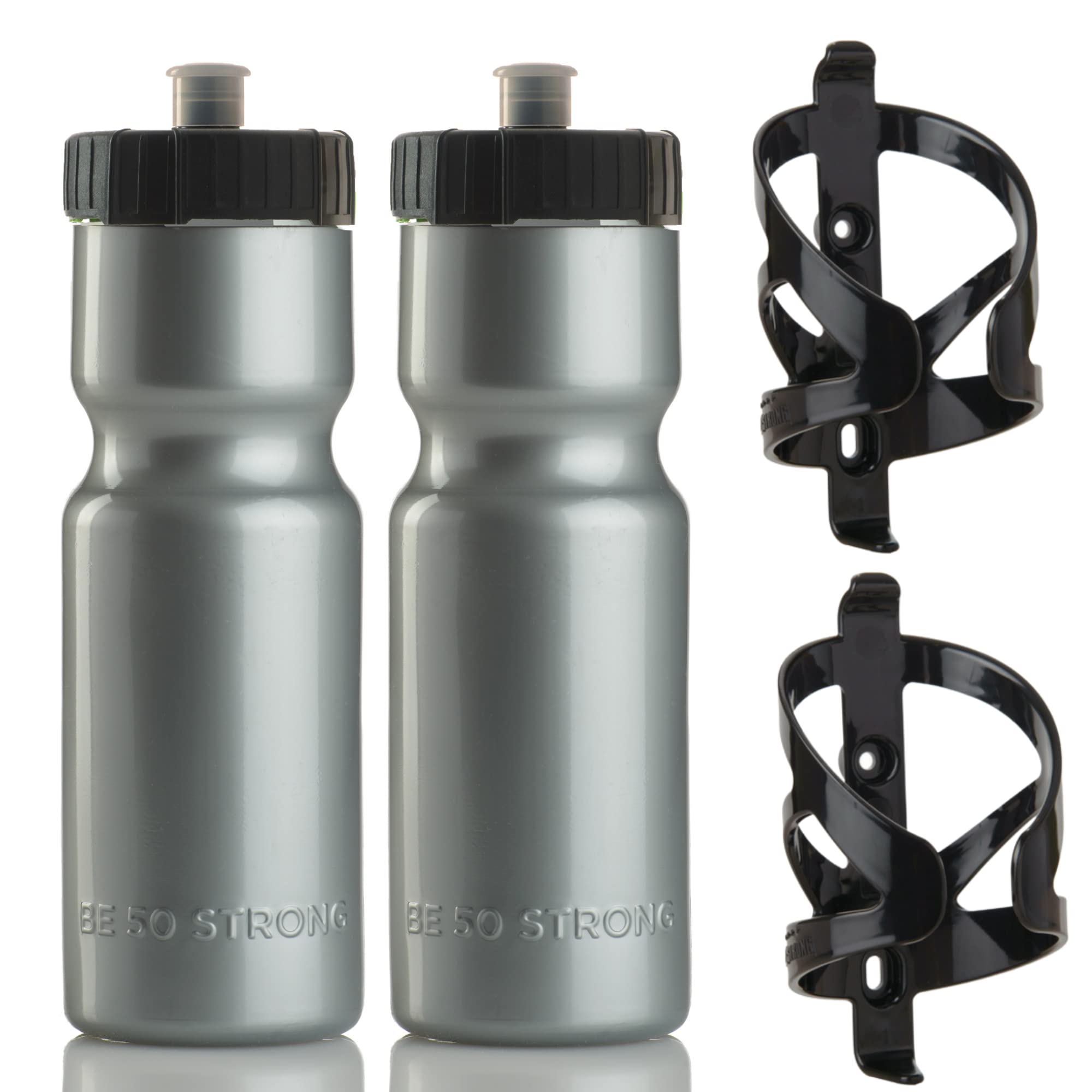 Two Pack Bike Water Bottle and Cage Set with 22oz Squeeze Bottles