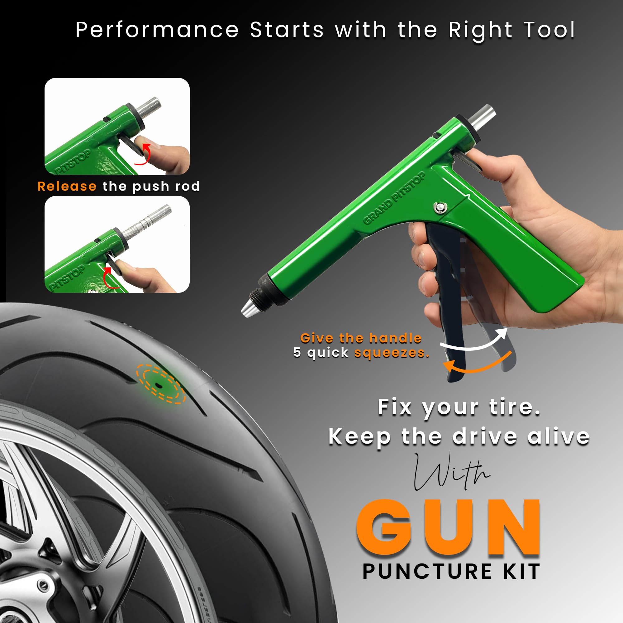 Tubeless Tire Repair Gun Kit with Mushroom Plugs for Cars and Motorcycles