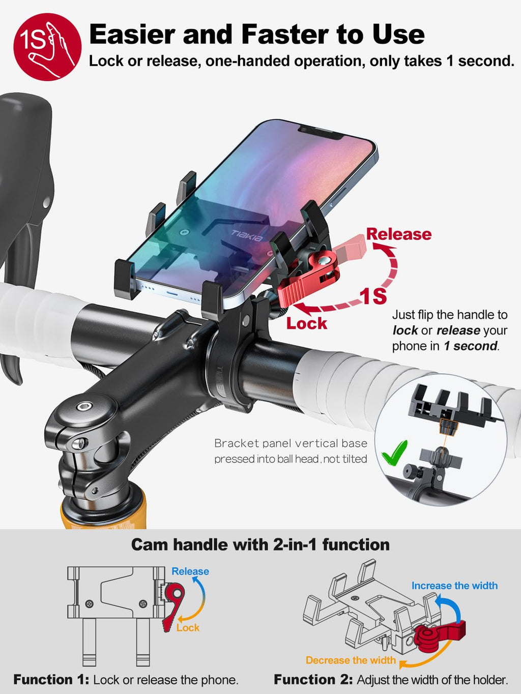 Aluminum Handlebar Phone Mount with 360 Degree Rotation for Bikes