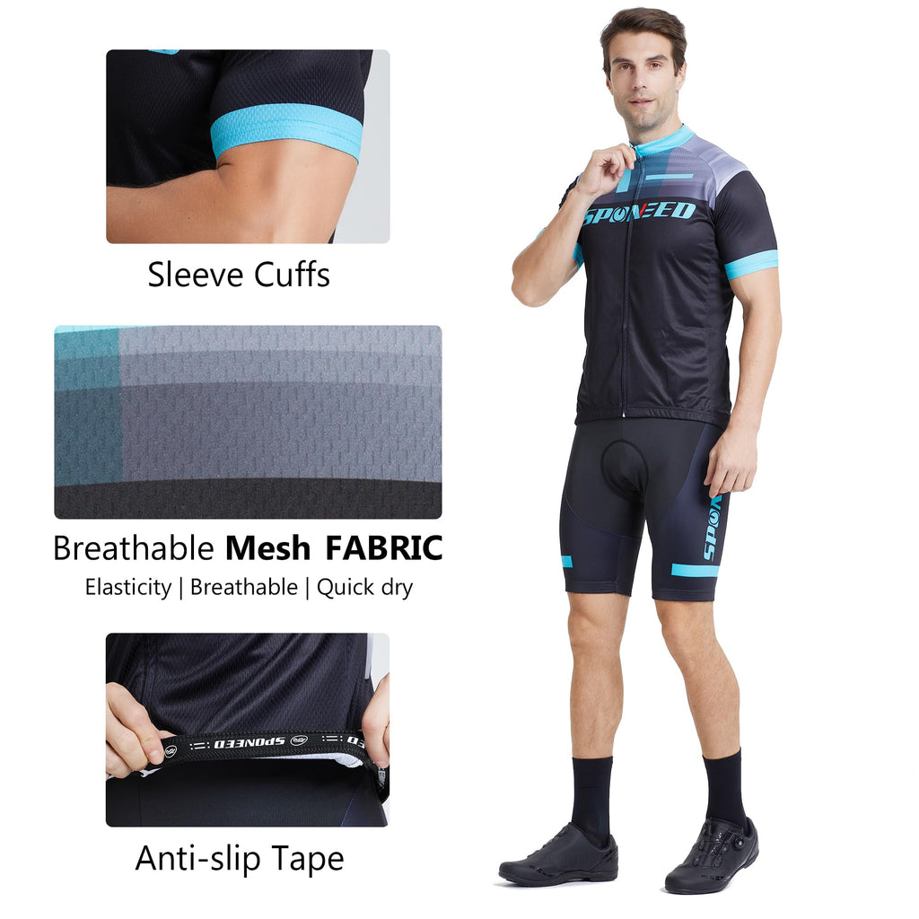 Mens Short Sleeve Cycling Jersey and Padded Road Bike Shorts
