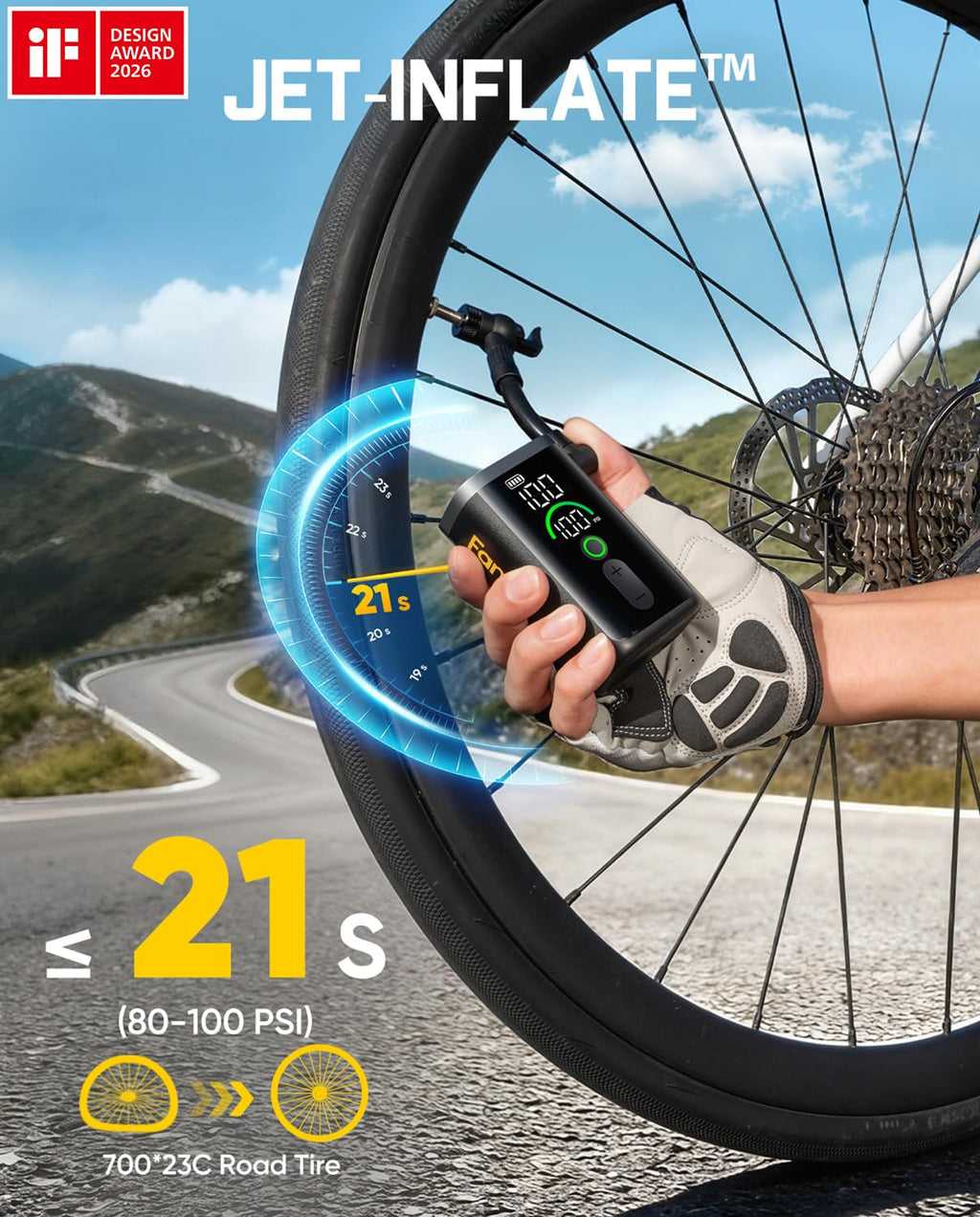 150 PSI Portable Electric Bike Pump with Gauge and Dual Valve Support