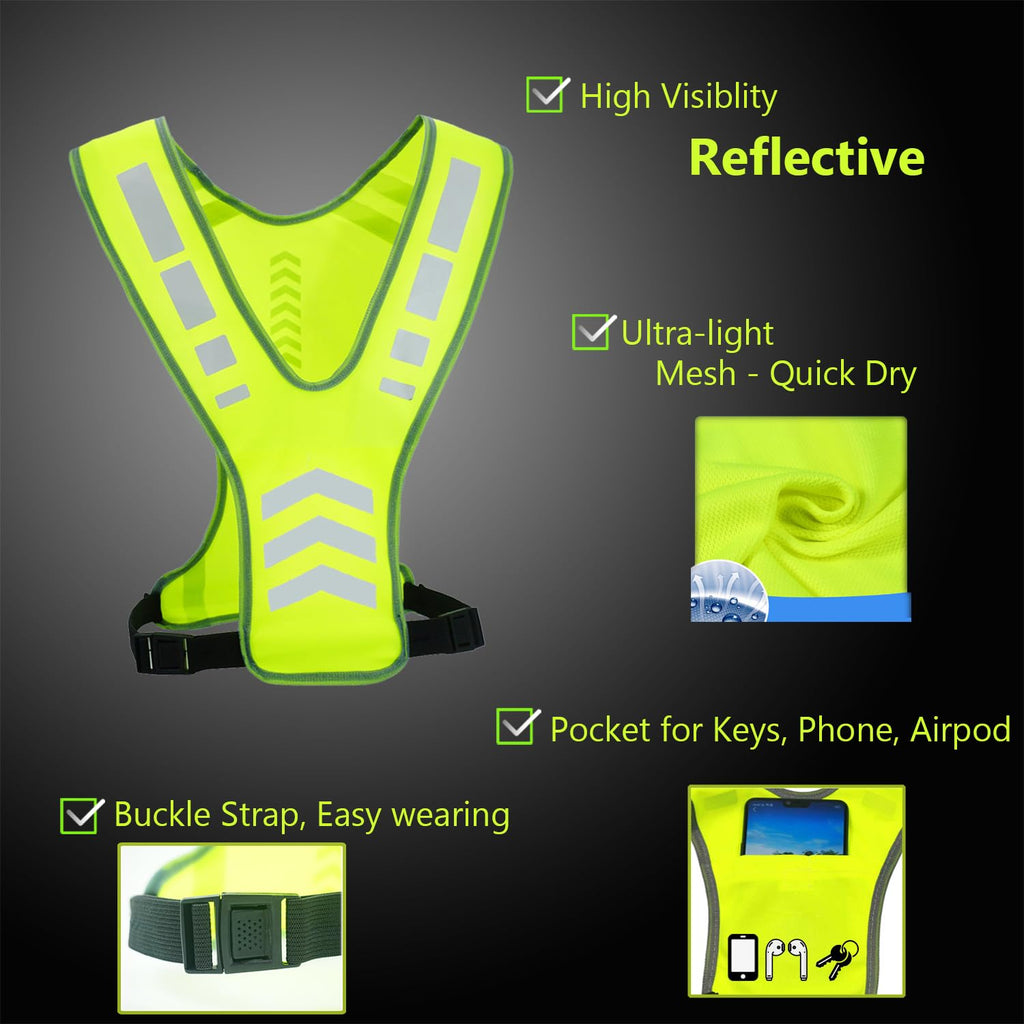 Reflective Running Safety Vest with Pocket for Night Cycling and Walking