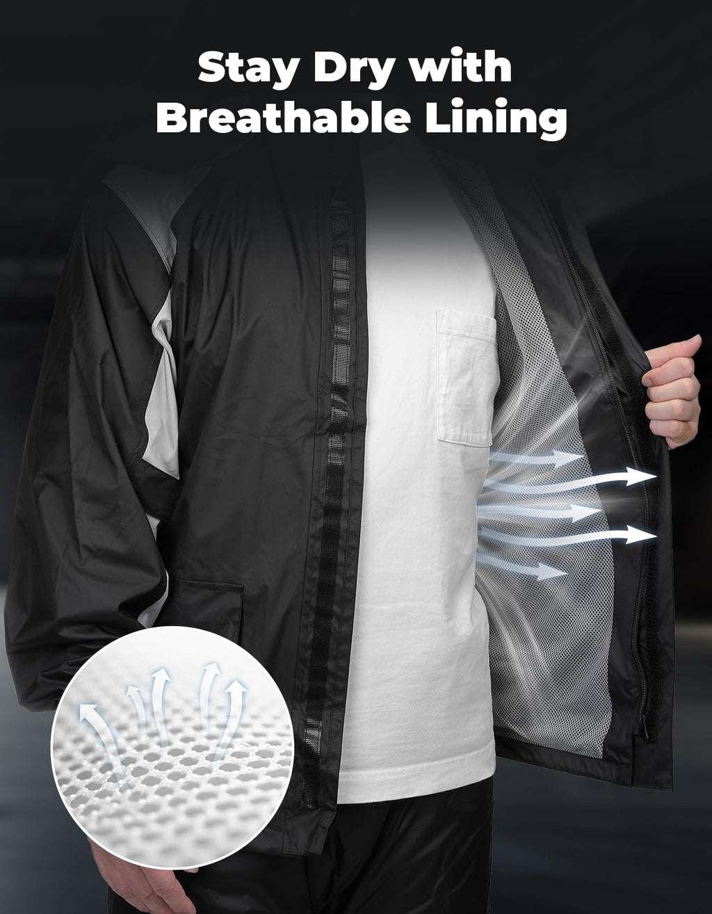 Mens Breathable Waterproof Motorcycle Rain Suit with Jacket and Pants