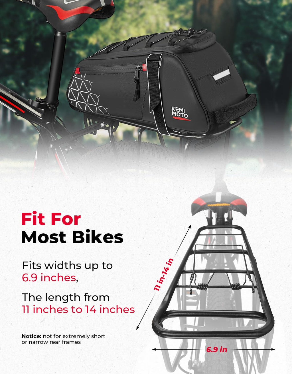 Water Resistant Rear Bike Rack Bag with Removable Cooler and Shoulder Strap