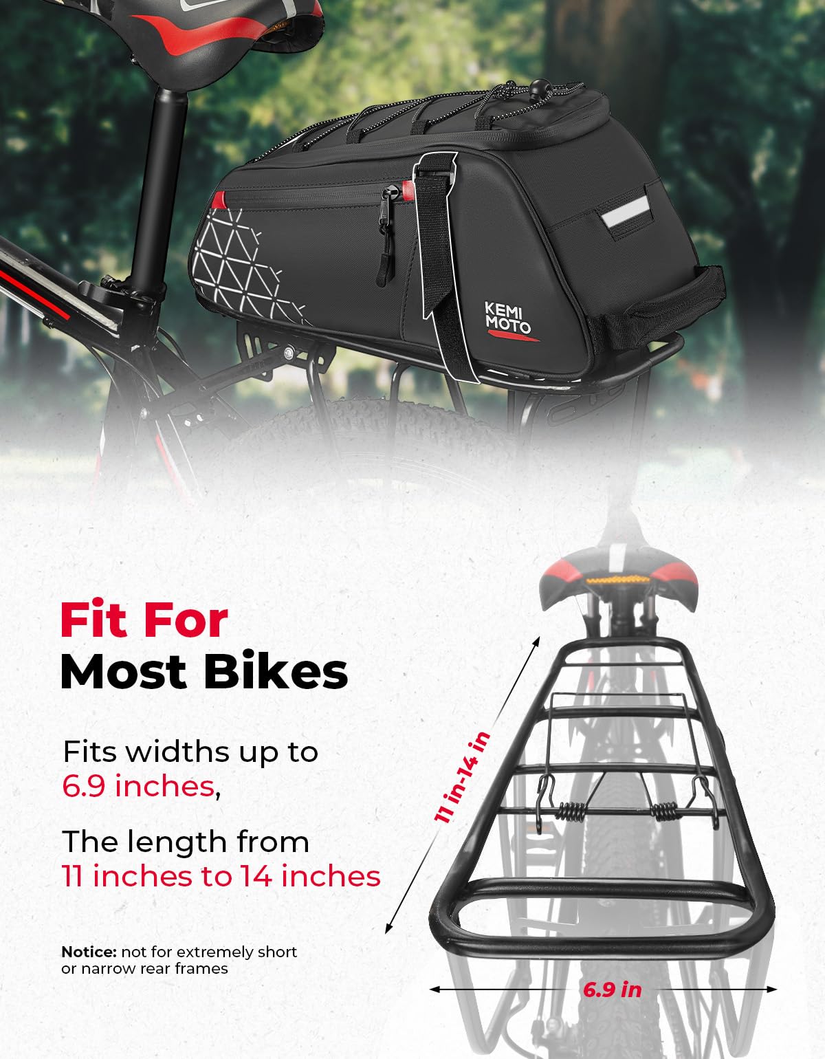 Water Resistant Rear Bike Rack Bag with Removable Cooler and Shoulder Strap