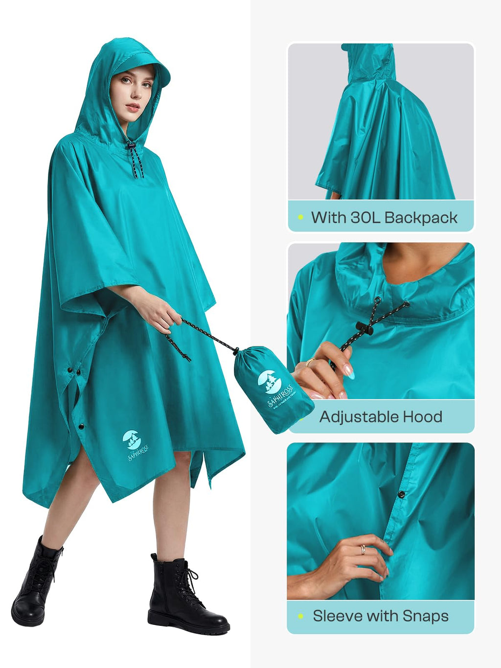 Hooded Waterproof Rain Poncho for Men and Women