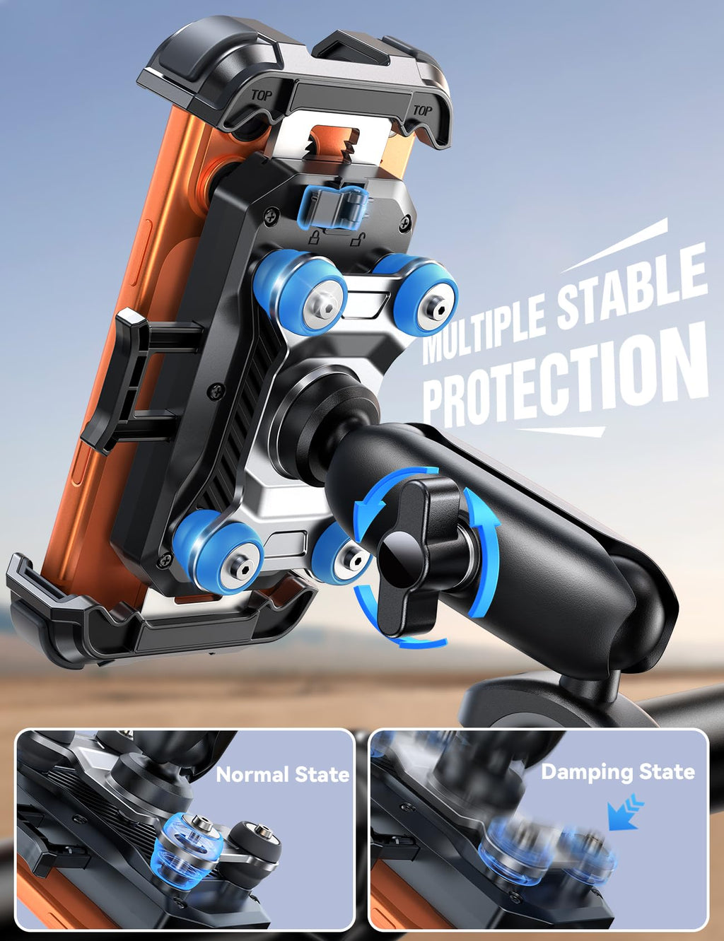 Metal Phone Mount with Dual Vibration Dampener and Handlebar Clamp
