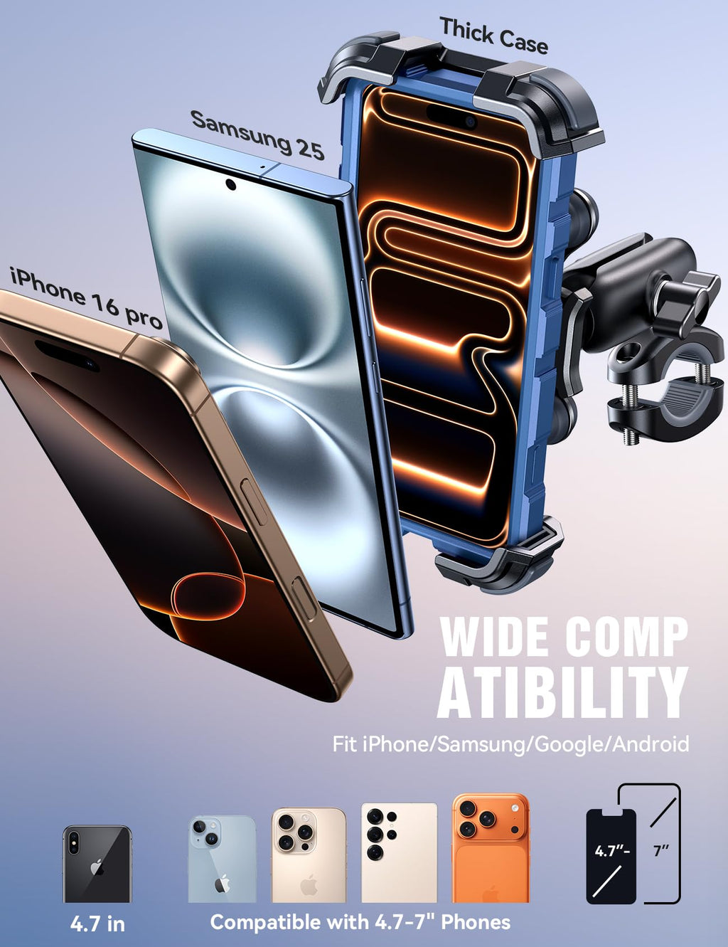 Metal Phone Mount with Dual Vibration Dampener and Handlebar Clamp