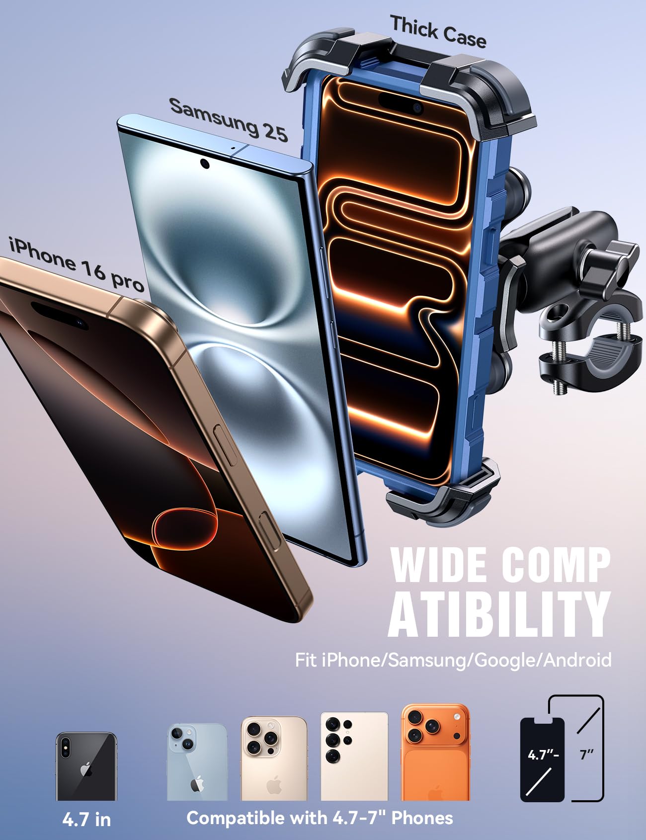 Metal Phone Mount with Dual Vibration Dampener and Handlebar Clamp