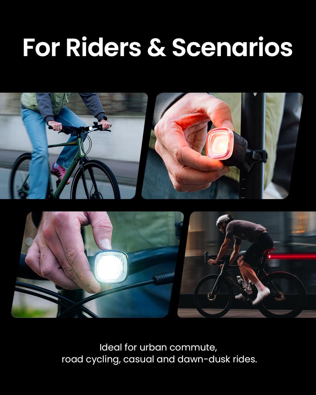 Front and Rear Bike Light Set with Brake Taillight and Auto On Off