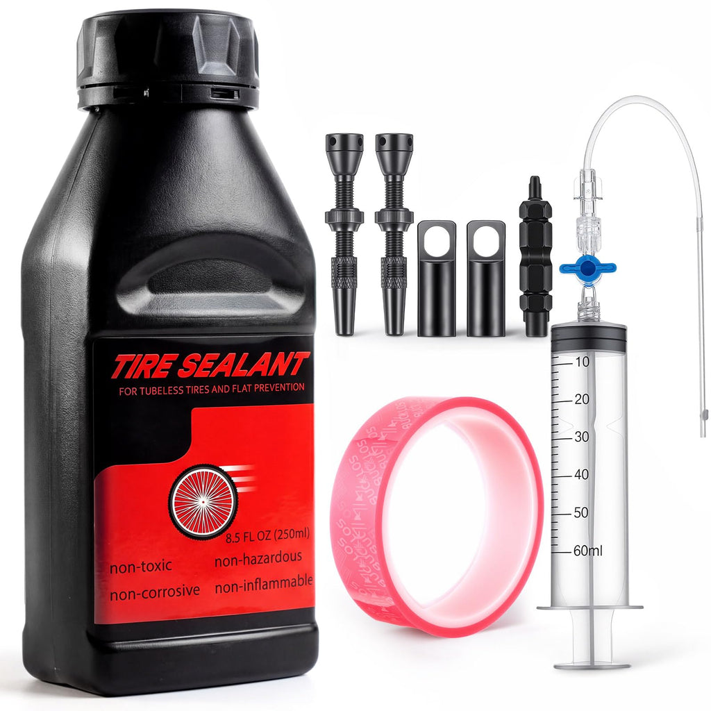 Tubeless Tire Conversion Kit with Sealant Rim Tape Valves and Injector