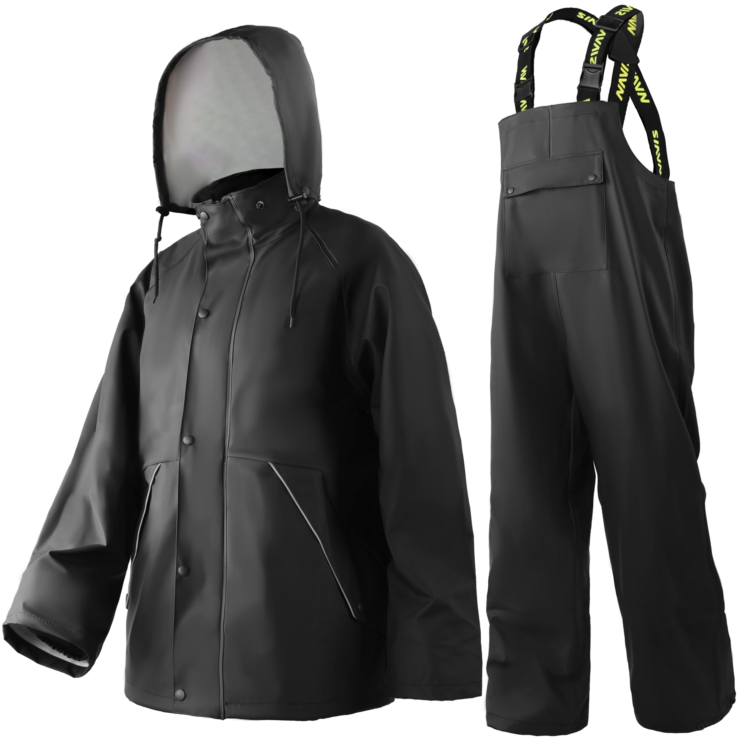 Mens Heavy Duty Waterproof Rain Suit with Jacket and Bib Pants for Work