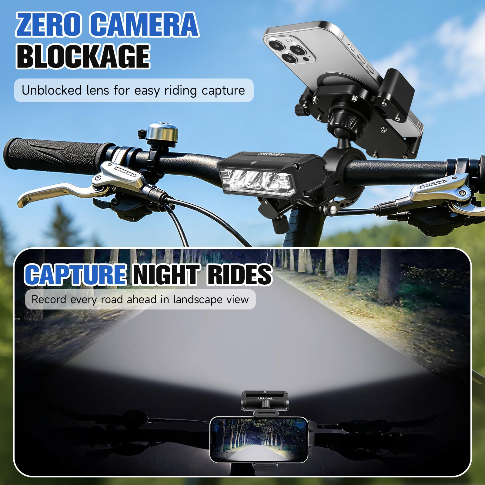 Detachable Bike Phone Holder with IPX5 Rechargeable Headlight