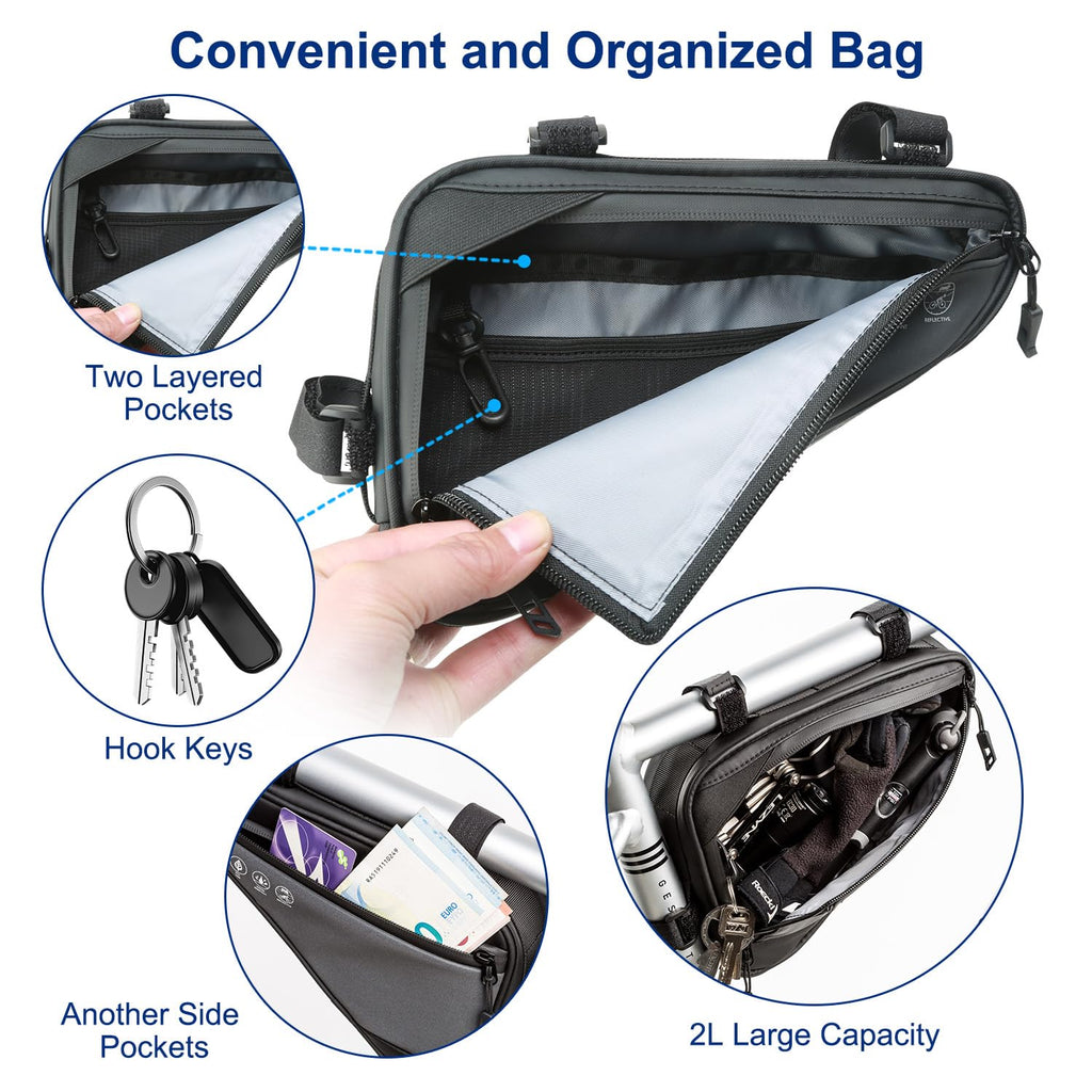2L Water Resistant Reflective Bike Frame Storage Bag