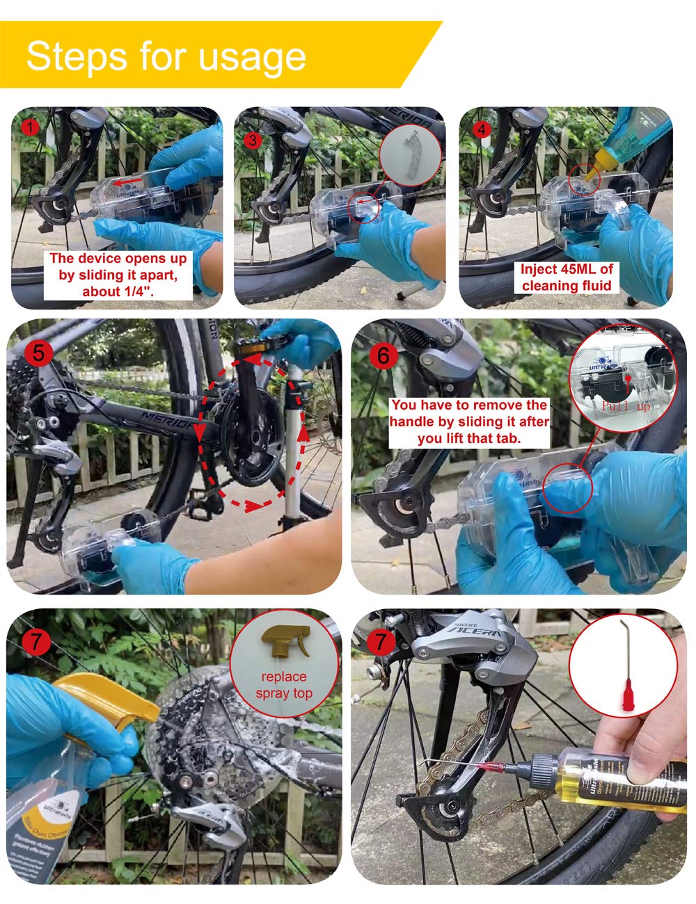 Bike Cleaning Kit with Degreaser Lubricant Chain Scrubber and Brushes